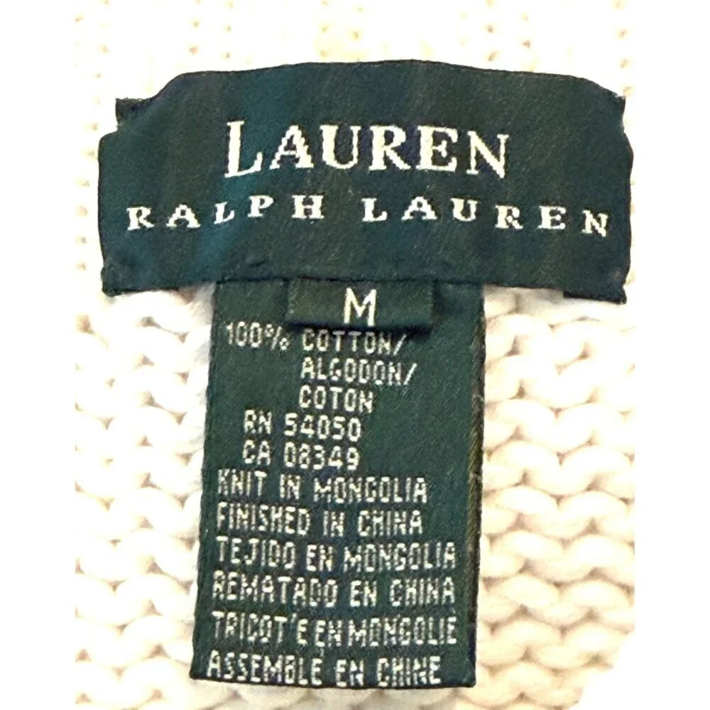Lauren Ralph Lauren Women's Long Sleeve Sweater White Cotton Size M
